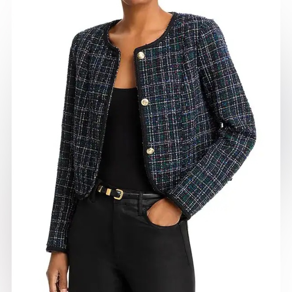 BRAND NEW AQUA x Venus Williams Navy Tweed Braid Trim Jacket in Small